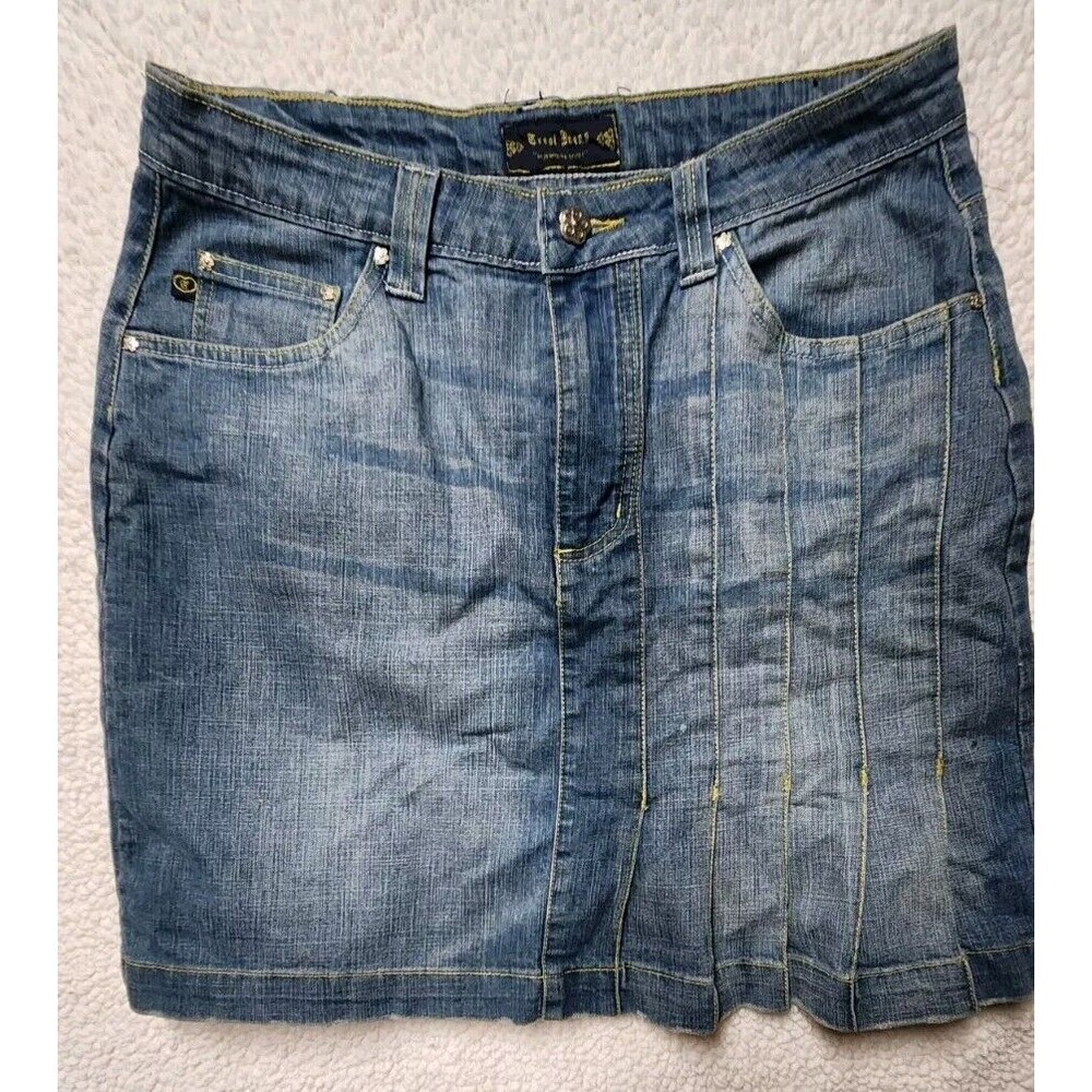 Crest Jeans Womens Blue Jean Pleated Skirt Size 13/14